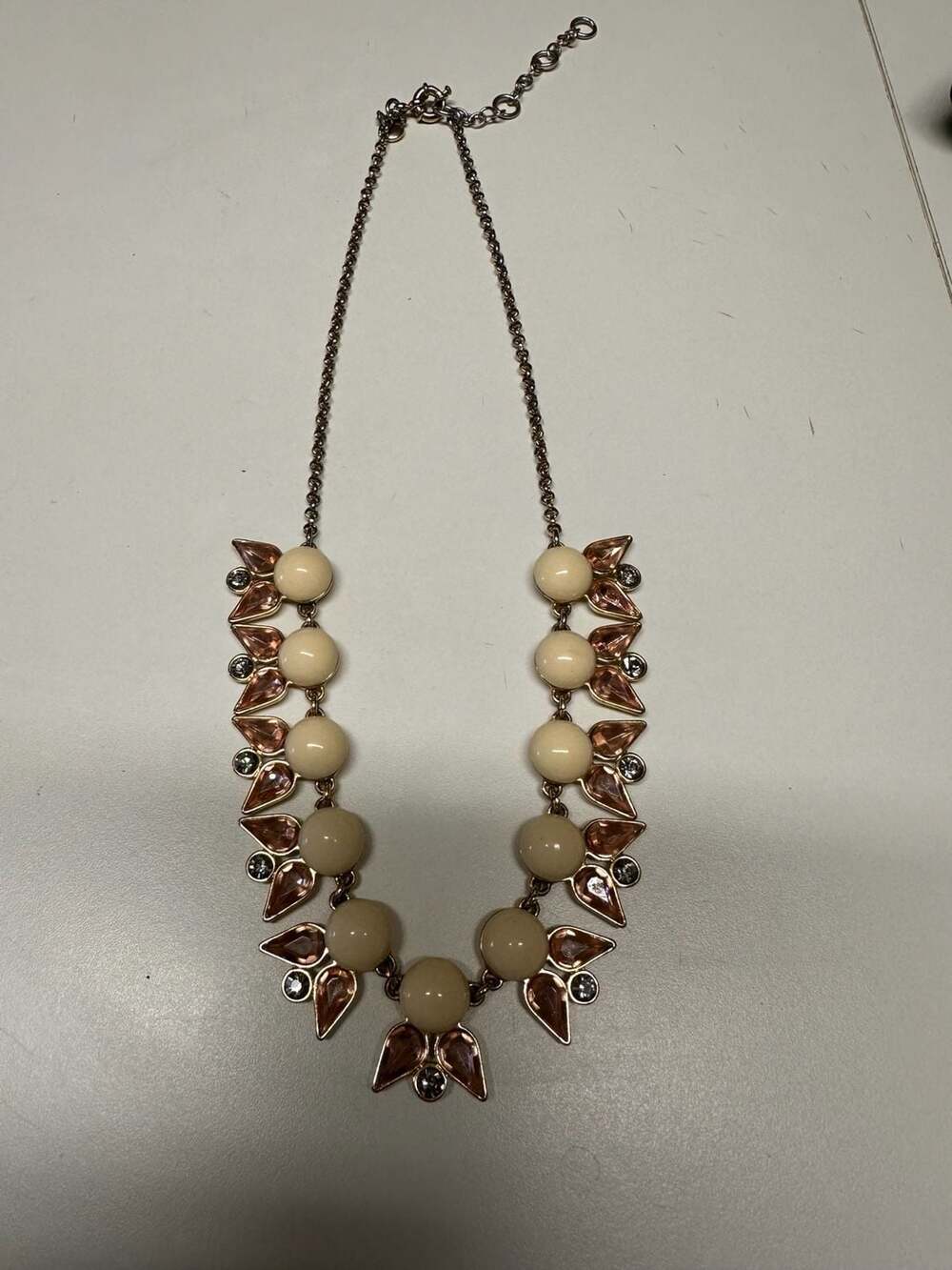 J.Crew Statement Necklace Cream Resin Cabochon Pink Rhinestones